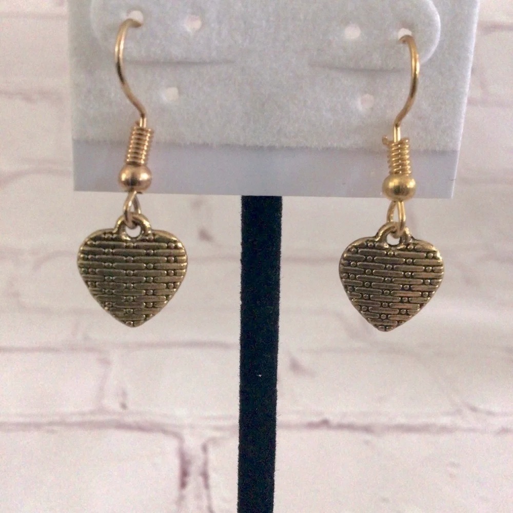 Dangle Heart Gold Tone Statement Earrings